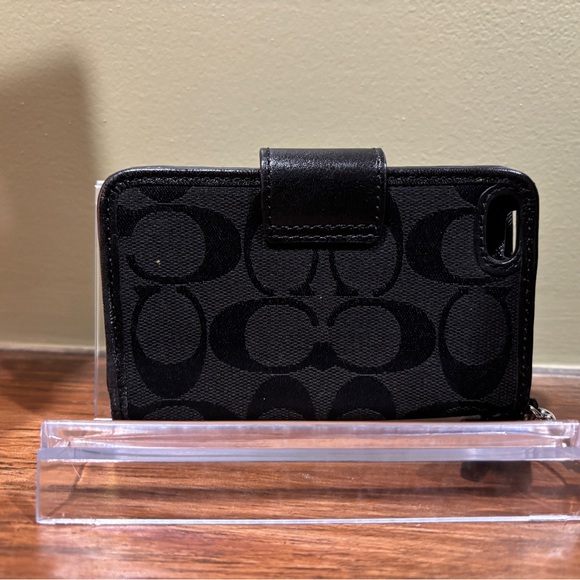 COACH Black Signature Canvas Wallet Wristlet ID Window Clutch - Picture 2 of 3